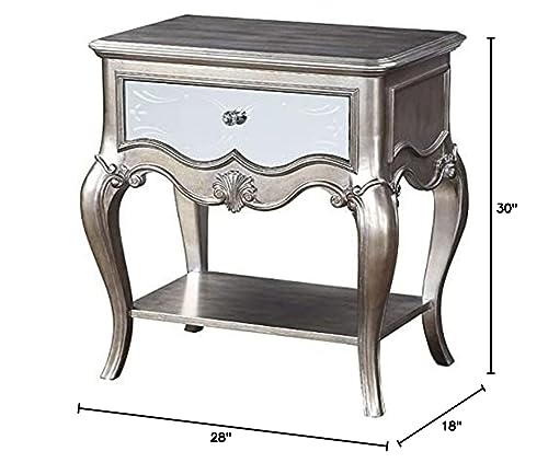 Acme Esteban 1-Drawer Wooden Nightstand with Bottom Shelf in Silver